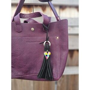 Genuine Leather Bag Tassel for Handbags Totes Black Fringe Checkered Heart Charm